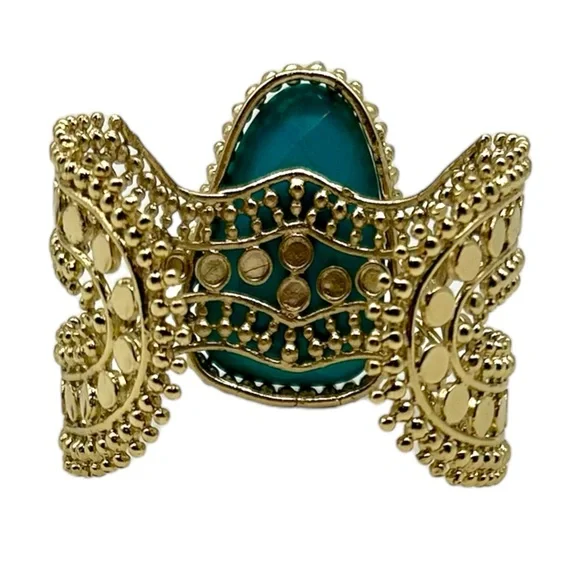 Kendra Scott Abena Turquoise Gold Cuff Bracelet Used on Runway Fashion Show 🥰 - Picture 7 of 15